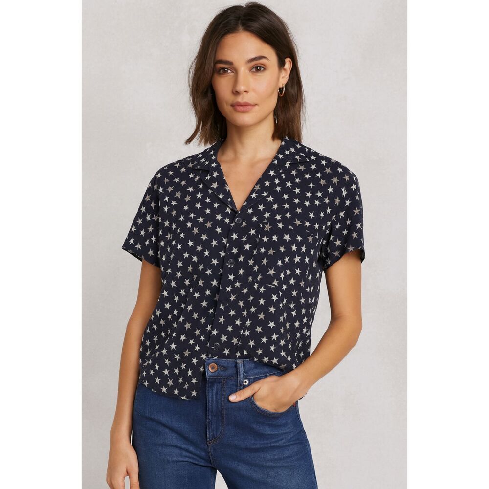 PISTOLA Blue Star Button Up Shirt Top  Women's Size Small